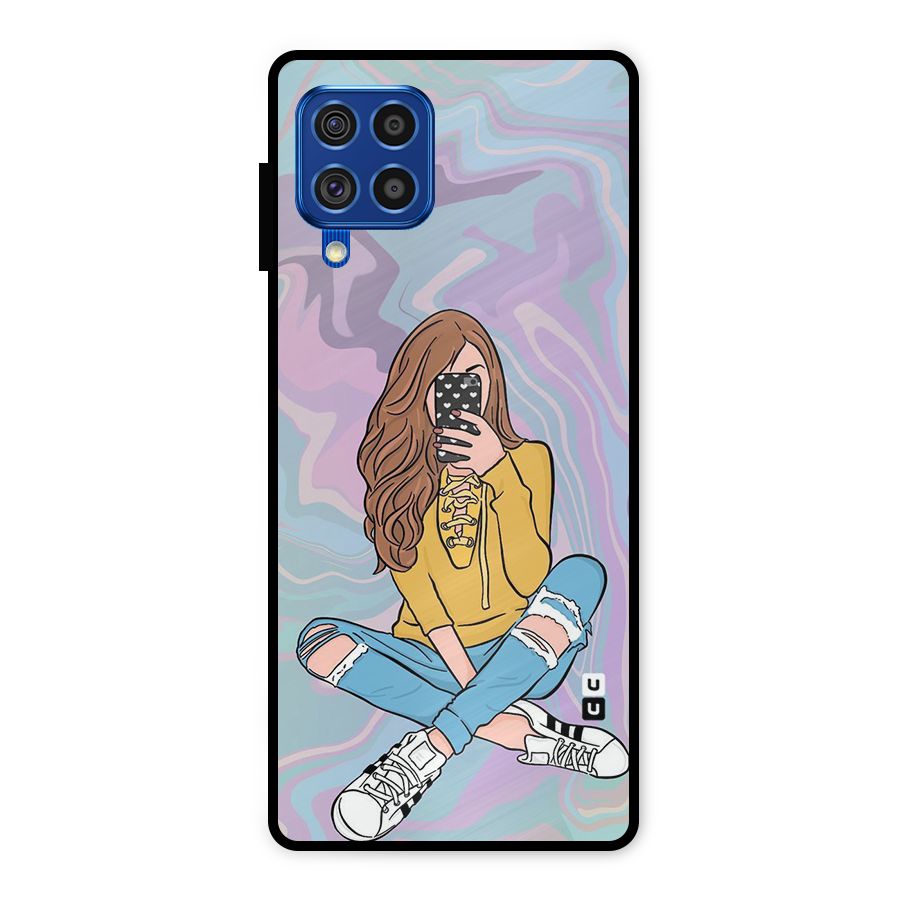 Selfie Girl Illustration Metal Back Case for Galaxy F62