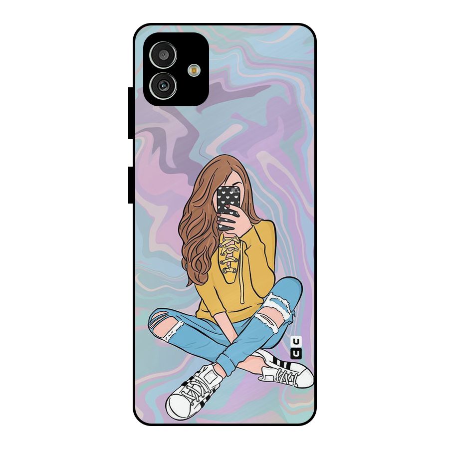 Selfie Girl Illustration Metal Back Case for Galaxy M13 5G