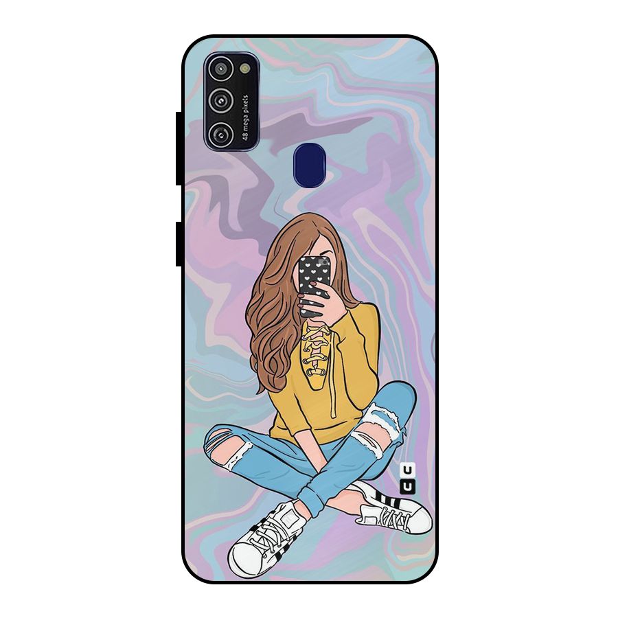 Selfie Girl Illustration Metal Back Case for Galaxy M21