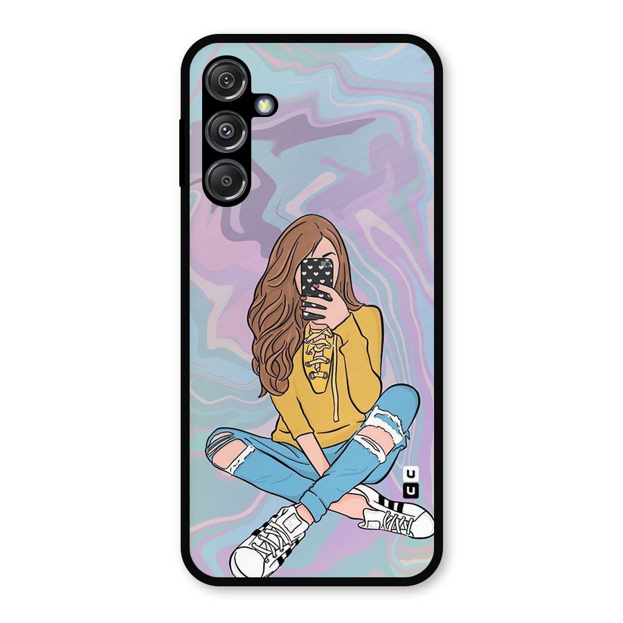 Selfie Girl Illustration Metal Back Case for Galaxy M34 5G