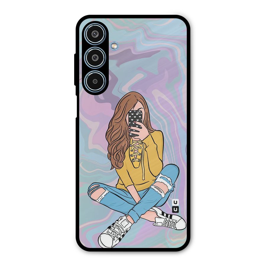 Selfie Girl Illustration Metal Back Case for Galaxy M35