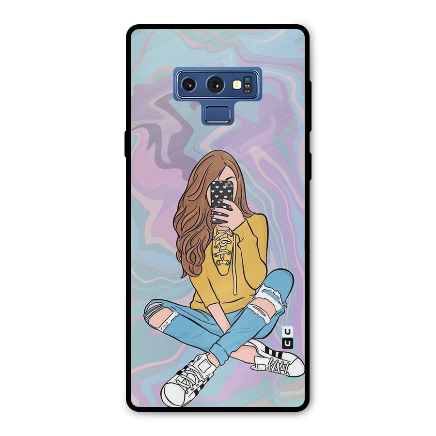 Selfie Girl Illustration Metal Back Case for Galaxy Note 9