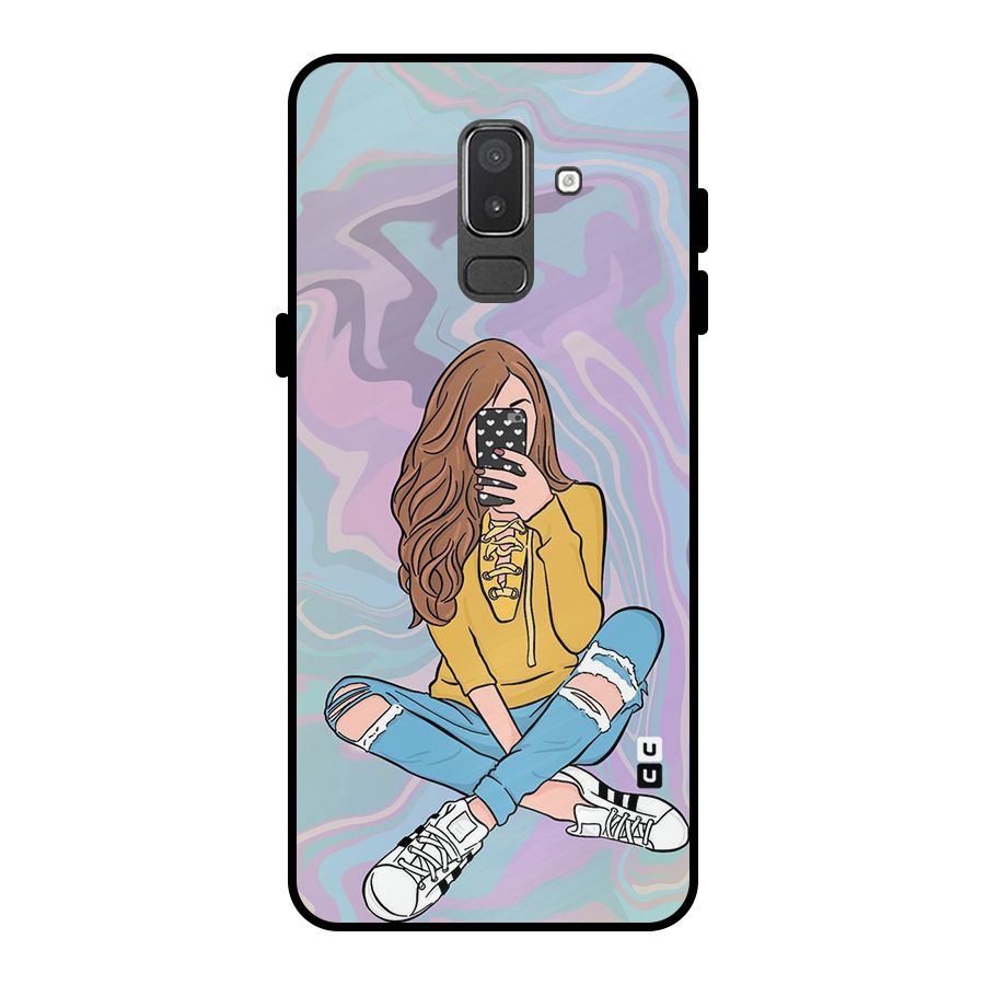 Selfie Girl Illustration Metal Back Case for Galaxy On8 (2018)
