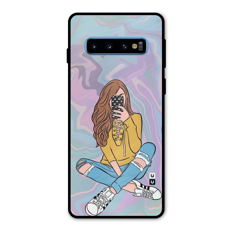Selfie Girl Illustration Metal Back Case for Galaxy S10