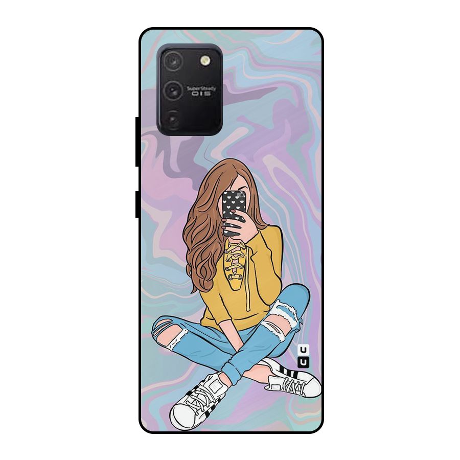 Selfie Girl Illustration Metal Back Case for Galaxy S10 Lite