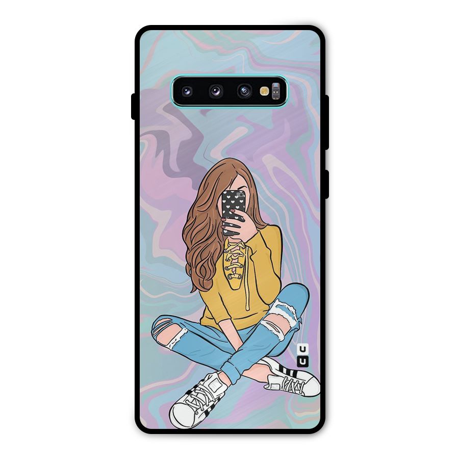Selfie Girl Illustration Metal Back Case for Galaxy S10 Plus
