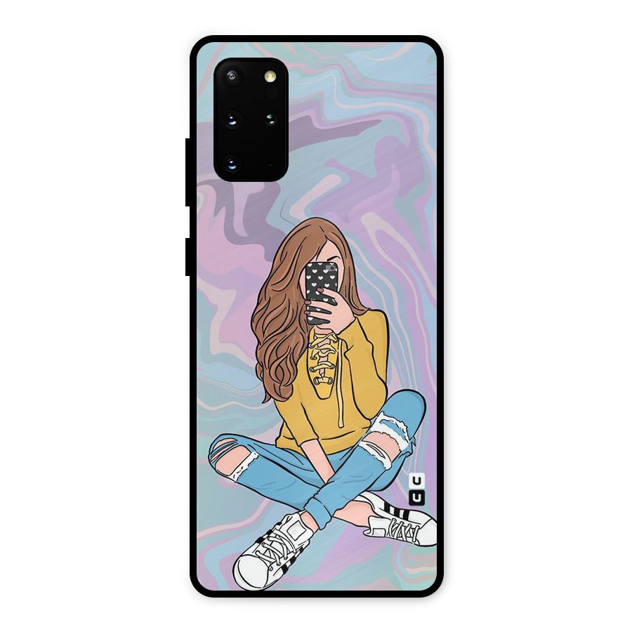 Selfie Girl Illustration Metal Back Case for Galaxy S20 Plus