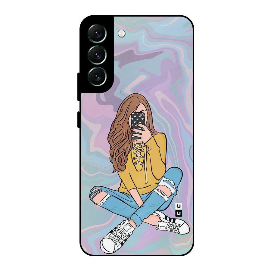 Selfie Girl Illustration Metal Back Case for Galaxy S22 Plus 5G