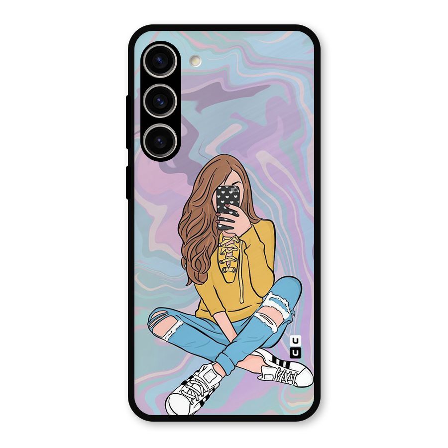 Selfie Girl Illustration Metal Back Case for Galaxy S23 Plus