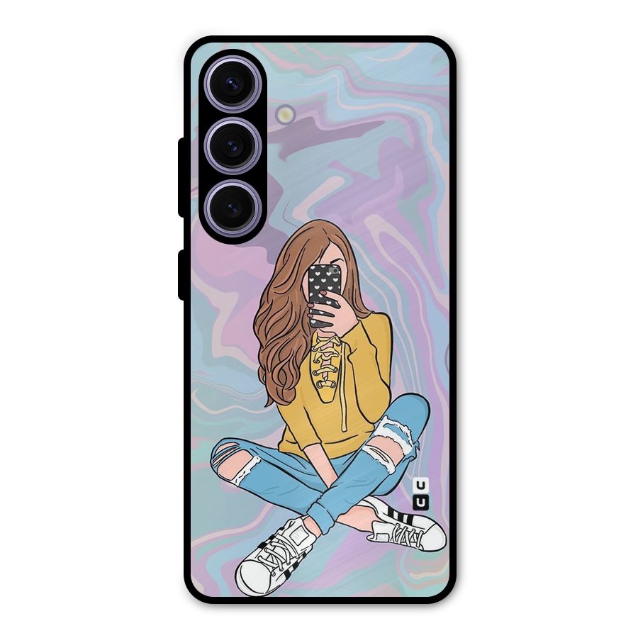 Selfie Girl Illustration Metal Back Case for Galaxy S24