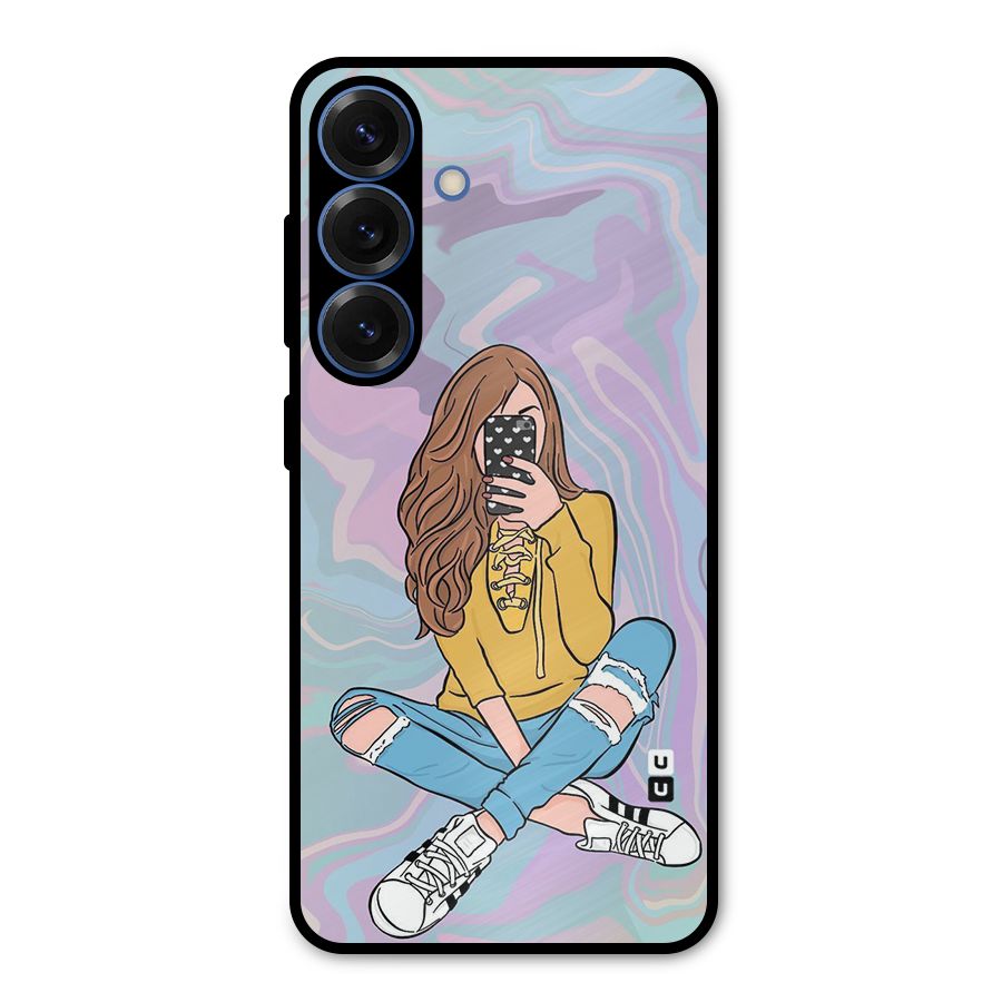 Selfie Girl Illustration Metal Back Case for Galaxy S25