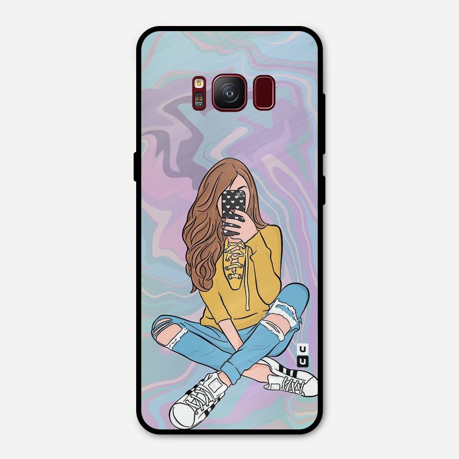 Selfie Girl Illustration Metal Back Case for Galaxy S8