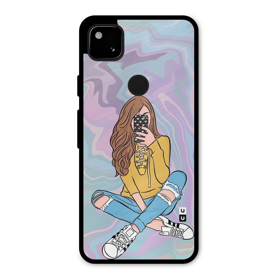 Selfie Girl Illustration Metal Back Case for Google Pixel 4a