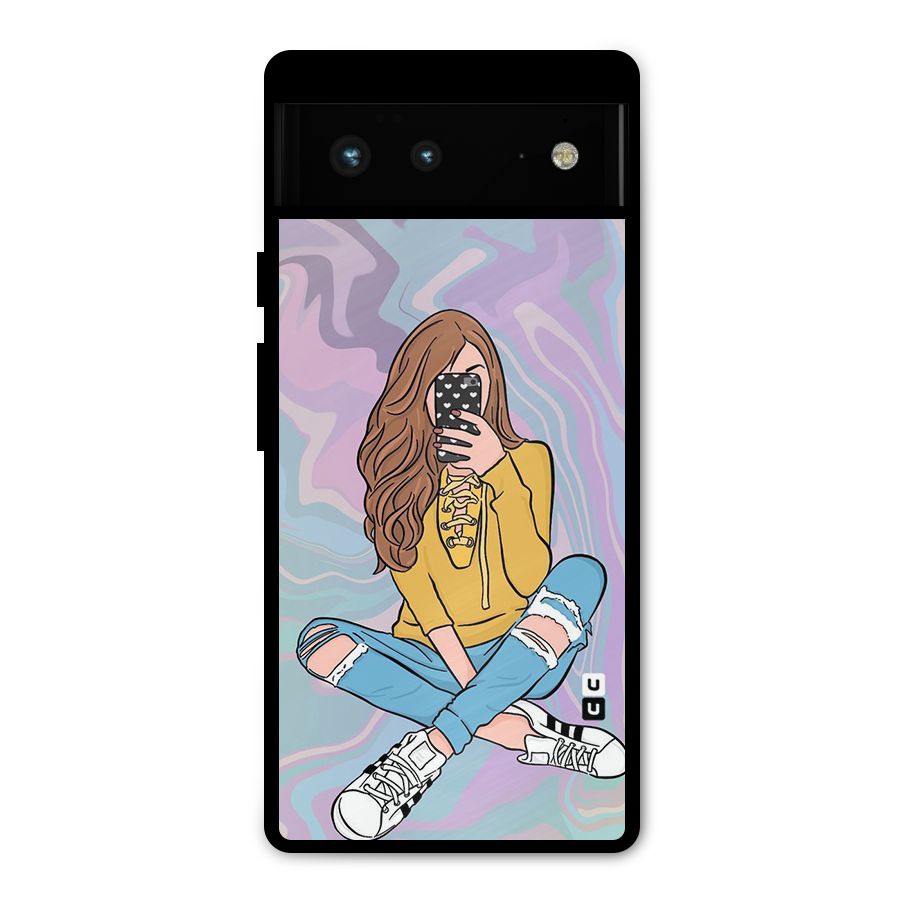 Selfie Girl Illustration Metal Back Case for Google Pixel 6