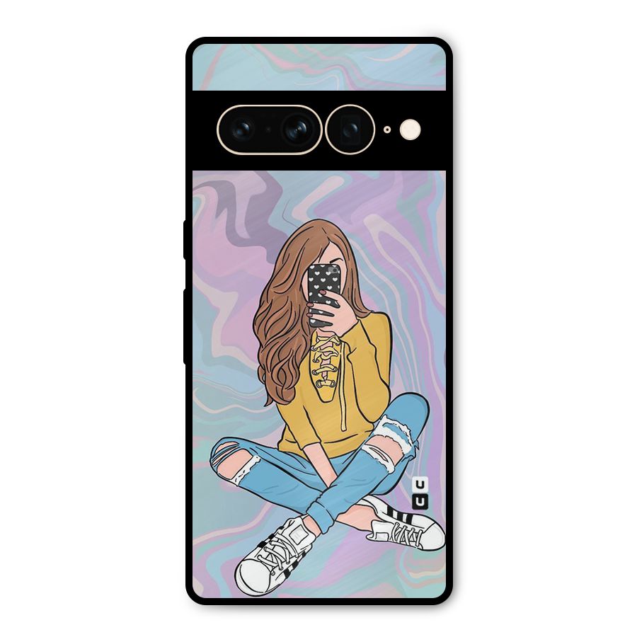 Selfie Girl Illustration Metal Back Case for Google Pixel 7 Pro