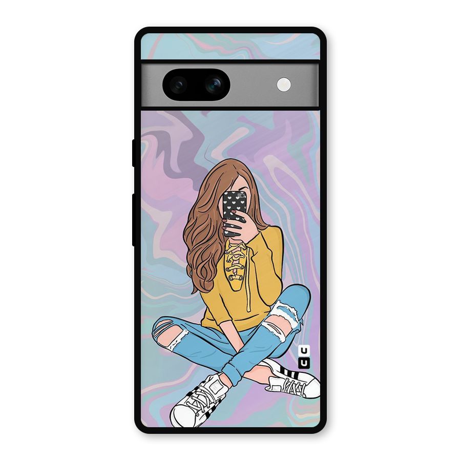 Selfie Girl Illustration Metal Back Case for Google Pixel 7a