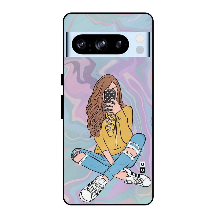 Selfie Girl Illustration Metal Back Case for Google Pixel 8 Pro