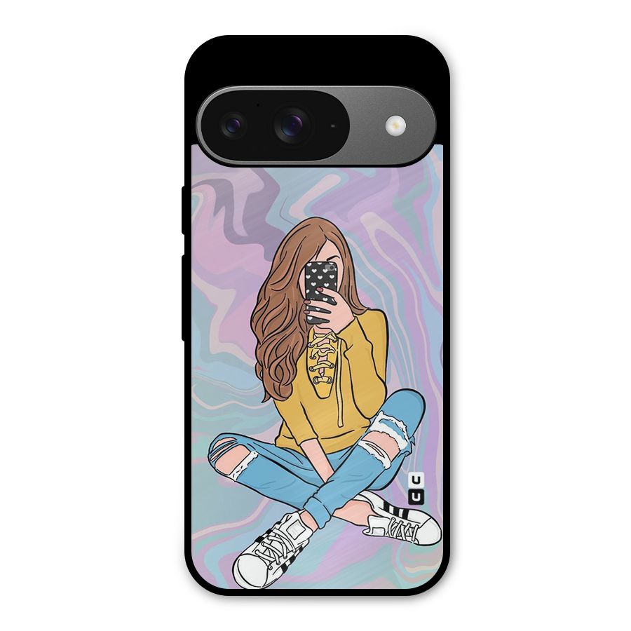 Selfie Girl Illustration Metal Back Case for Google Pixel 9