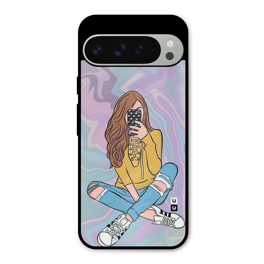 Selfie Girl Illustration Metal Back Case for Google Pixel 9 Pro XL