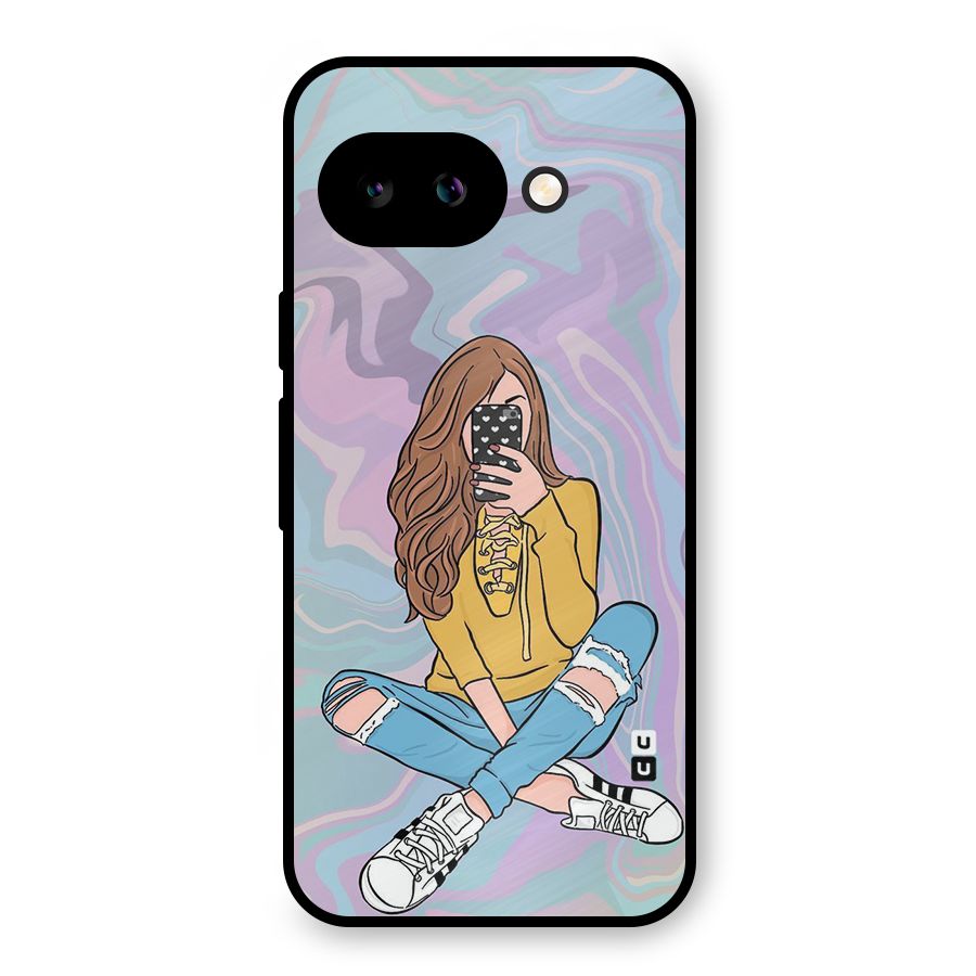 Selfie Girl Illustration Metal Back Case for Google Pixel 9a