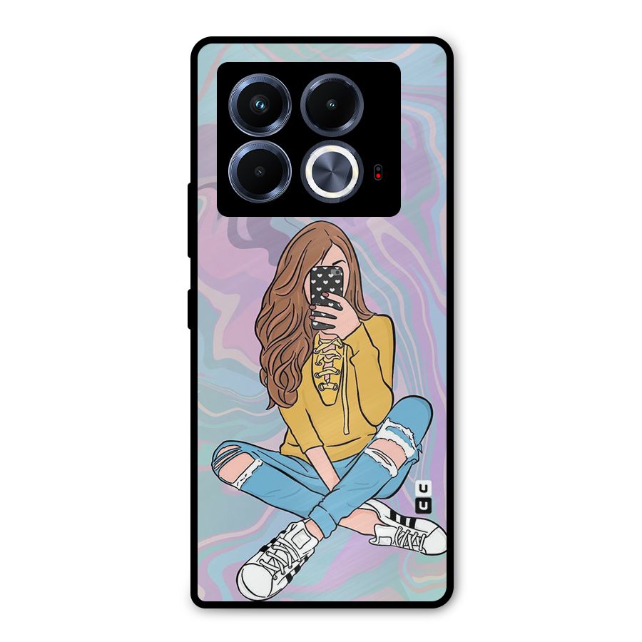 Selfie Girl Illustration Metal Back Case for Infinix Note 40 5G