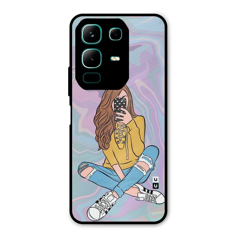 Selfie Girl Illustration Metal Back Case for Infinix Note 50x