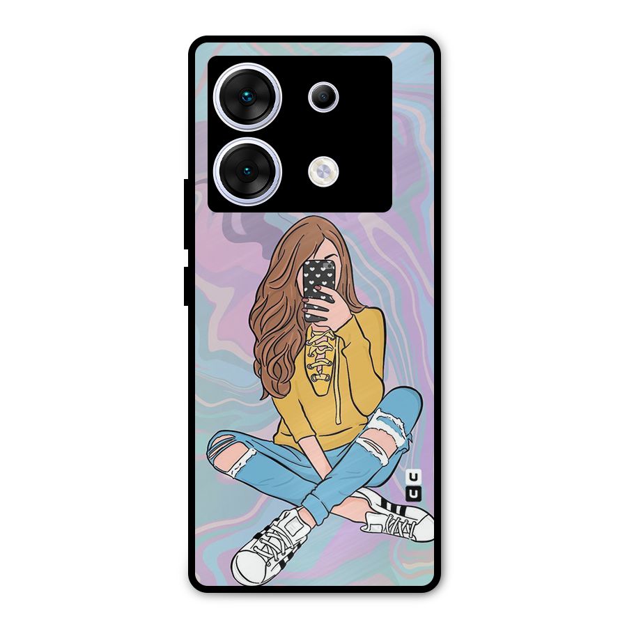 Selfie Girl Illustration Metal Back Case for Infinix Zero 30 5G