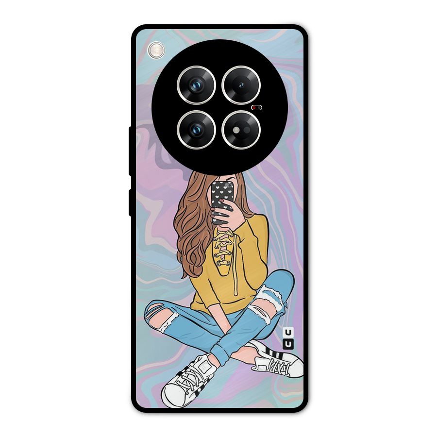Selfie Girl Illustration Metal Back Case for Infinix Zero 40 5G