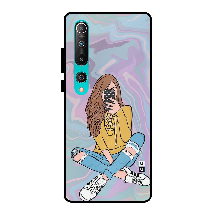 Selfie Girl Illustration Metal Back Case for Mi 10