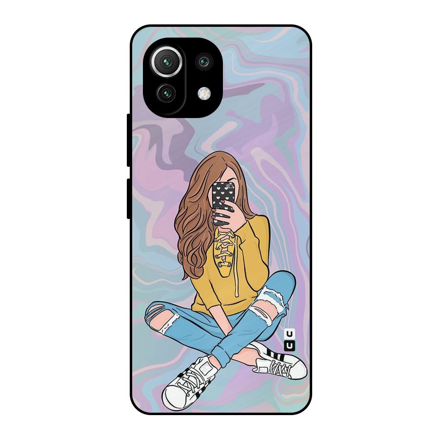 Selfie Girl Illustration Metal Back Case for Mi 11 Lite