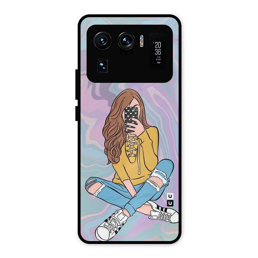 Selfie Girl Illustration Metal Back Case for Mi 11 Ultra