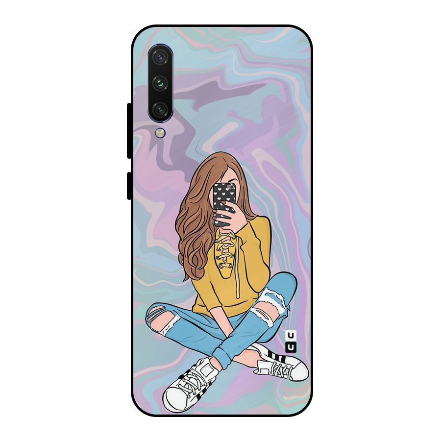 Selfie Girl Illustration Metal Back Case for Mi A3