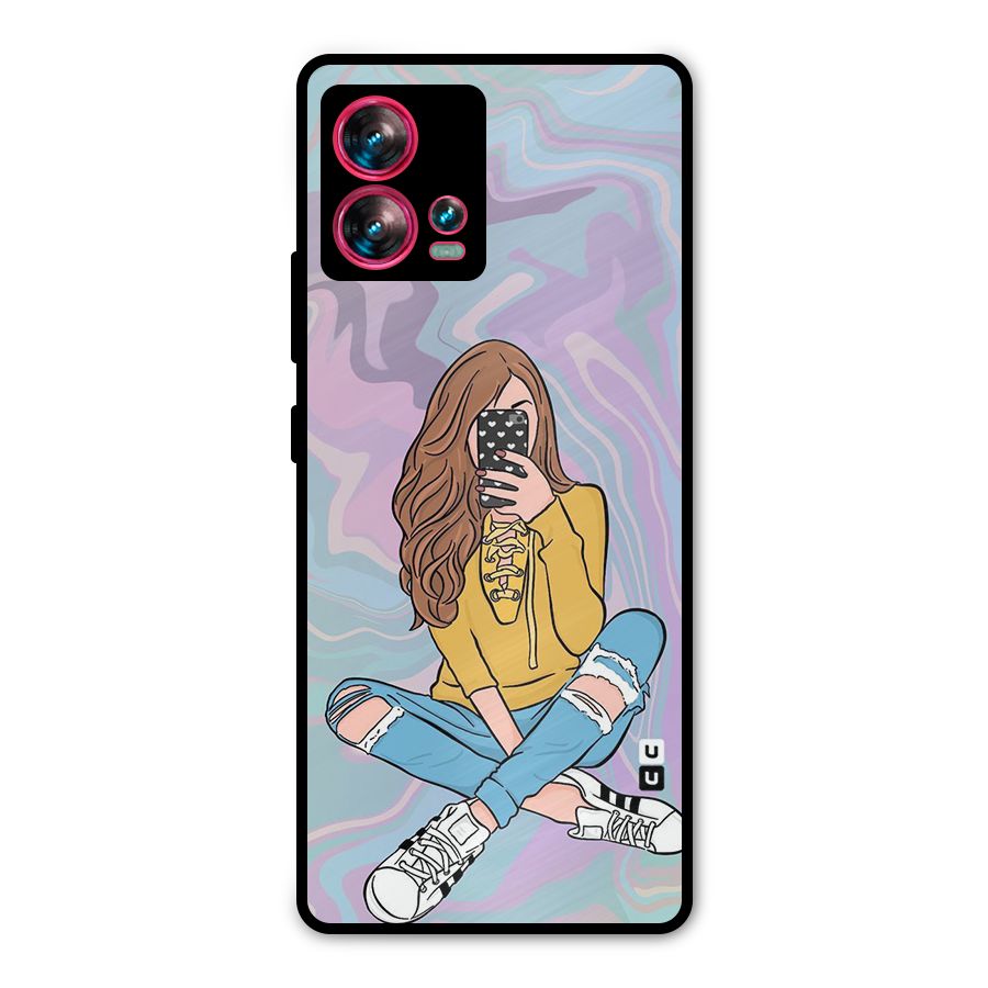 Selfie Girl Illustration Metal Back Case for Motorola Edge 30 Fusion