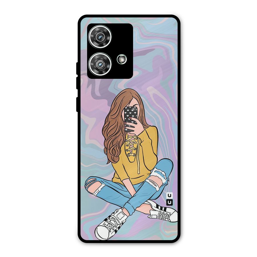 Selfie Girl Illustration Metal Back Case for Motorola Edge 40 Neo
