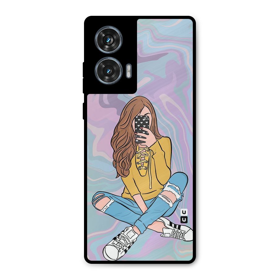 Selfie Girl Illustration Metal Back Case for Motorola Edge 50 Fusion