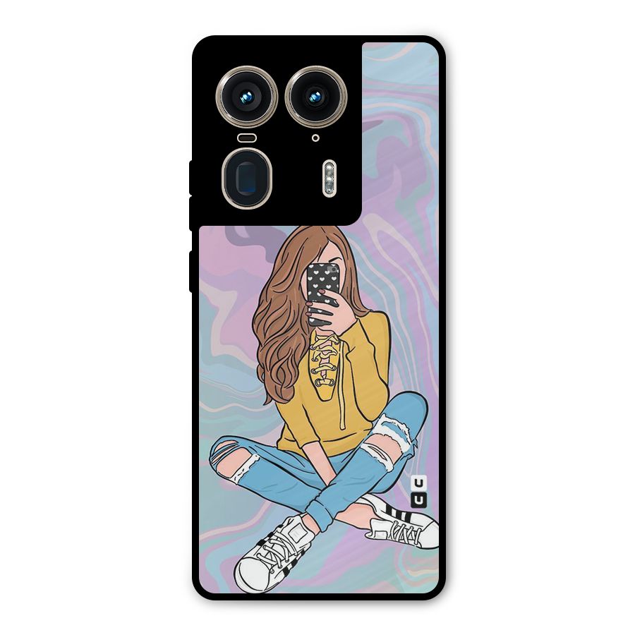 Selfie Girl Illustration Metal Back Case for Motorola Edge 50 Ultra