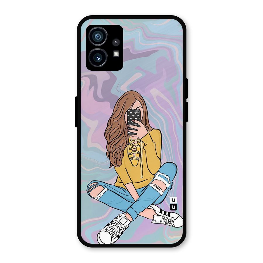 Selfie Girl Illustration Metal Back Case for Nothing Phone 1