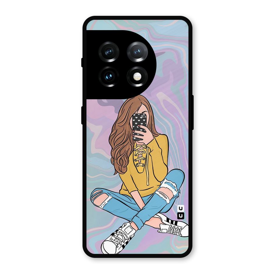 Selfie Girl Illustration Metal Back Case for OnePlus 11