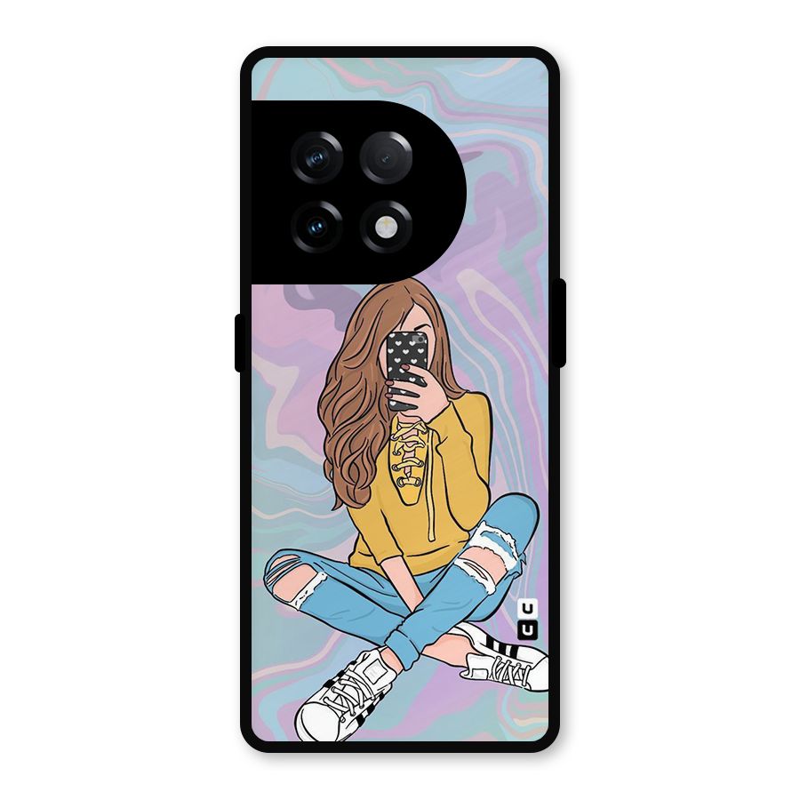 Selfie Girl Illustration Metal Back Case for OnePlus 11R