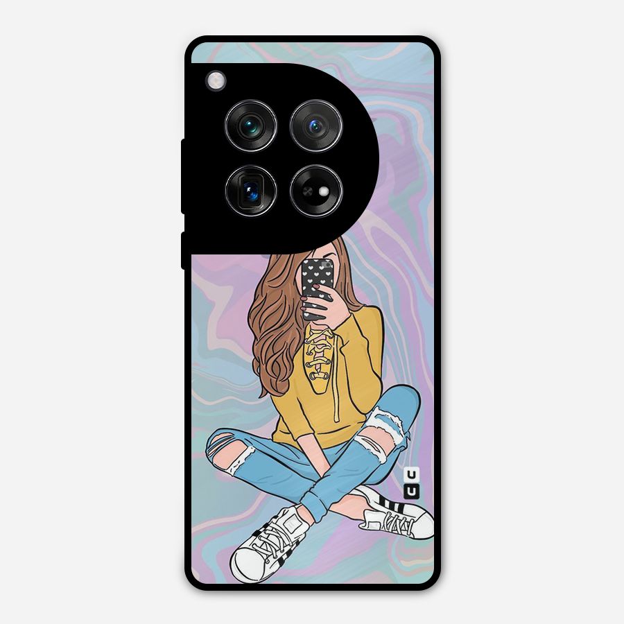 Selfie Girl Illustration Metal Back Case for OnePlus 12