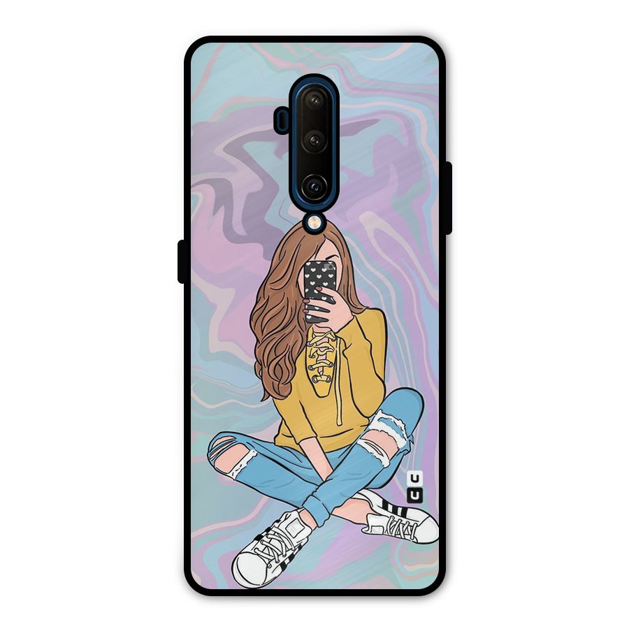 Selfie Girl Illustration Metal Back Case for OnePlus 7T Pro