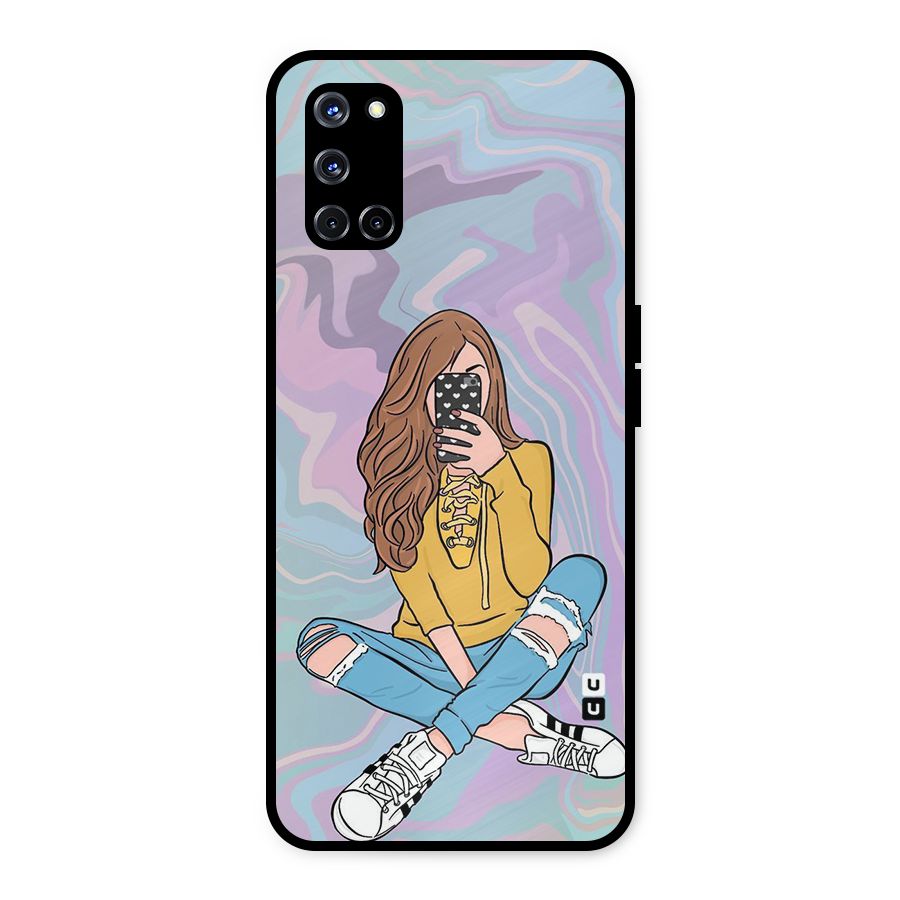 Selfie Girl Illustration Metal Back Case for Oppo A52