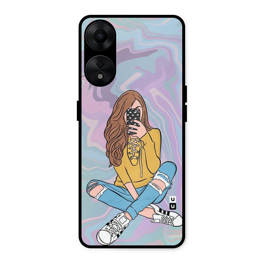 Selfie Girl Illustration Metal Back Case for Oppo A78 5G