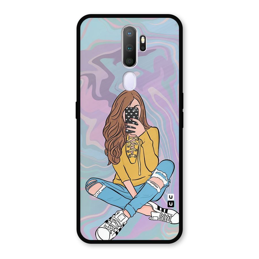 Selfie Girl Illustration Metal Back Case for Oppo A9 (2020)