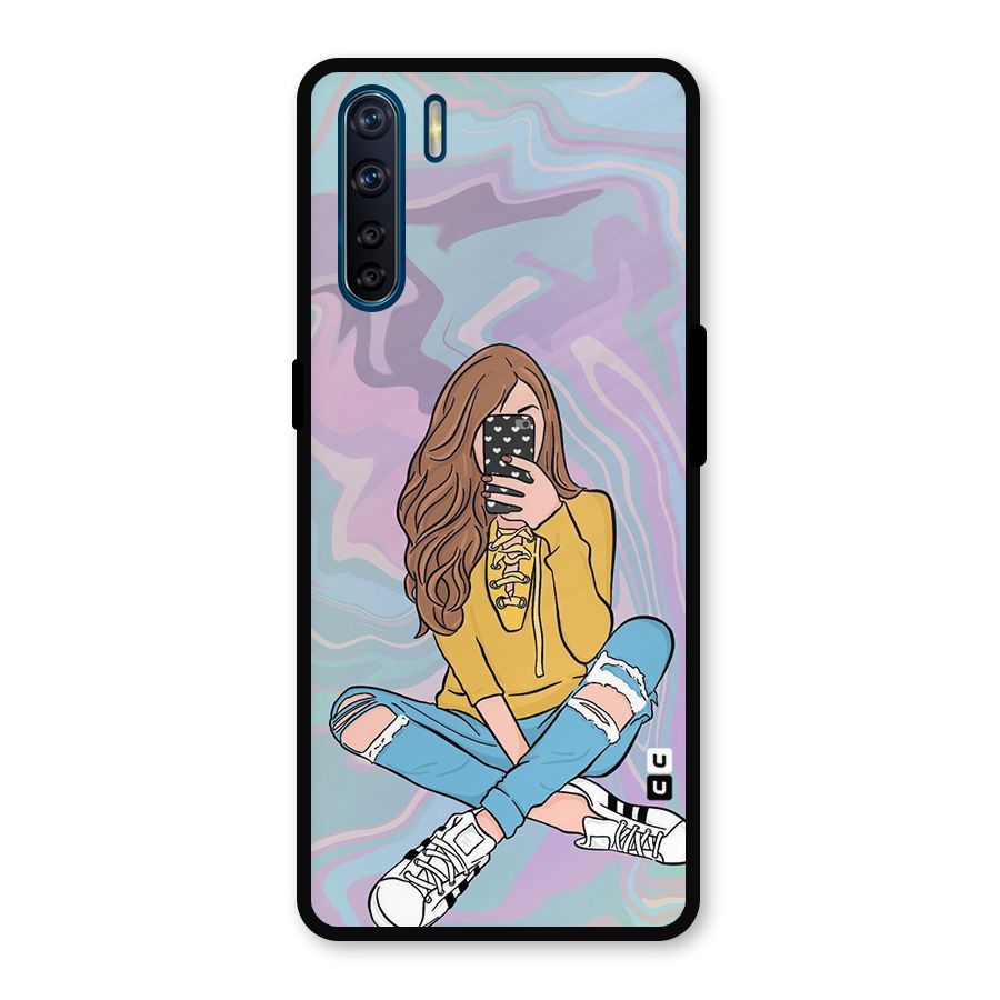 Selfie Girl Illustration Metal Back Case for Oppo F15