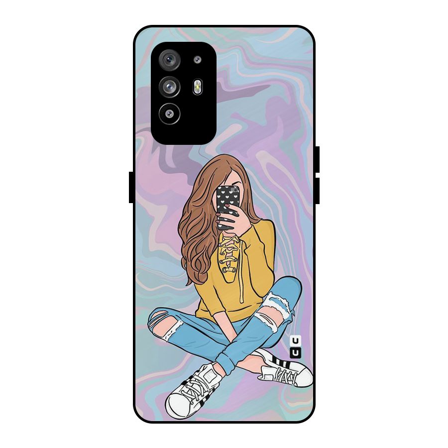 Selfie Girl Illustration Metal Back Case for Oppo F19 Pro Plus 5G