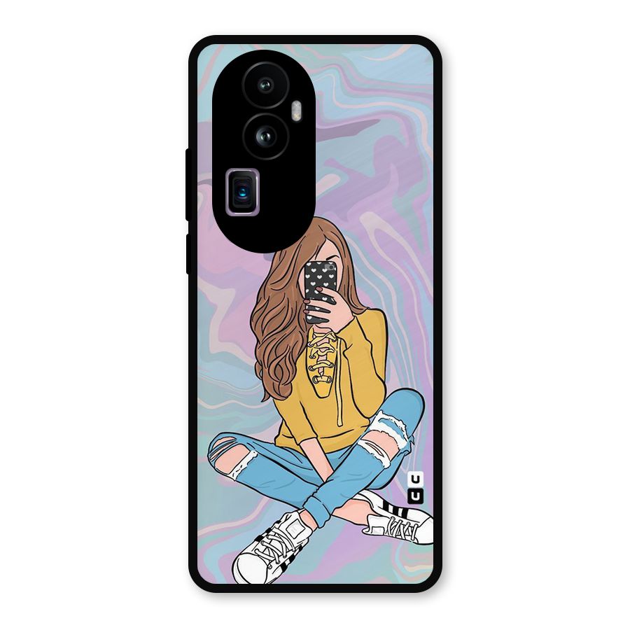 Selfie Girl Illustration Metal Back Case for Oppo Reno10 Pro Plus