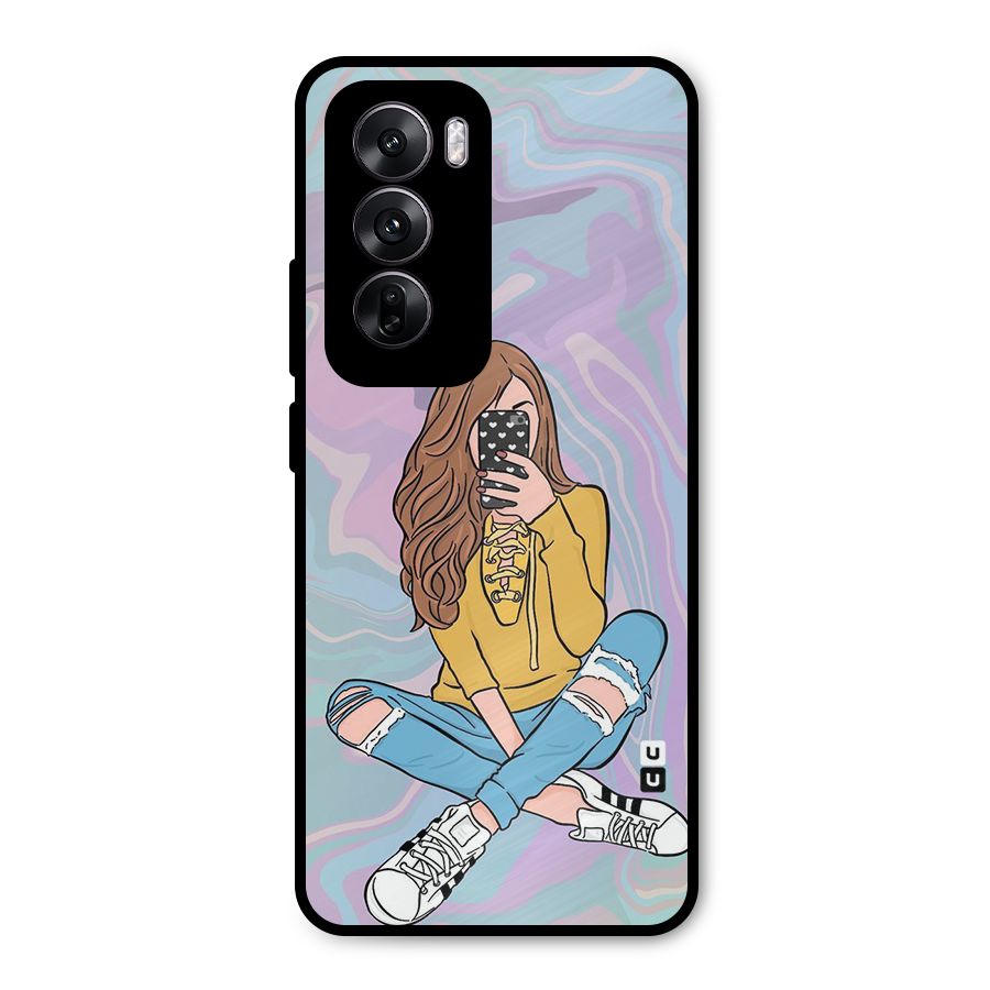 Selfie Girl Illustration Metal Back Case for Oppo Reno12