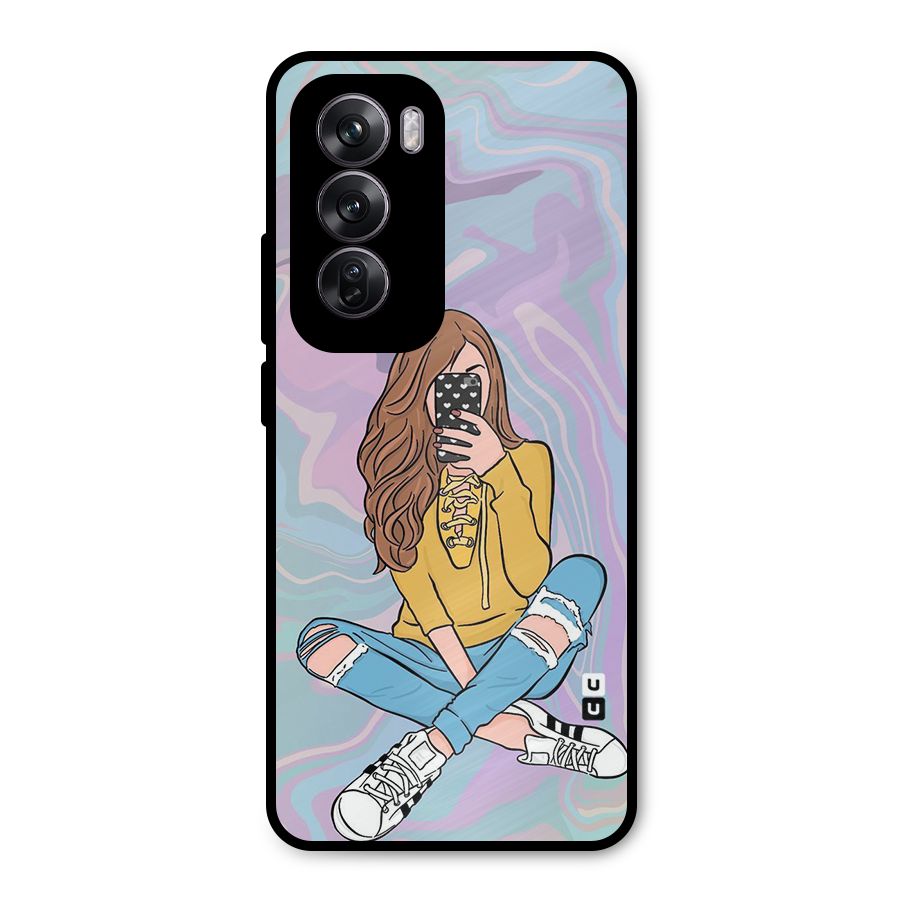Selfie Girl Illustration Metal Back Case for Oppo Reno12 Pro