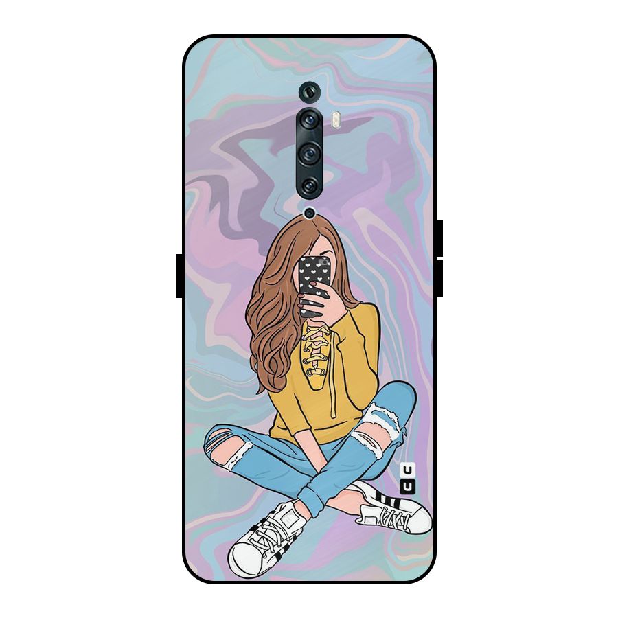 Selfie Girl Illustration Metal Back Case for Oppo Reno2 F